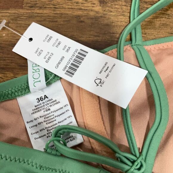J. Crew Green BX612 Balconette Underwire Bikini Top Swimsuit Size 36A NWT - Picture 3 of 3